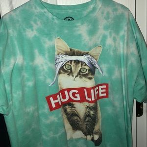 2pac cat Hug Life tie-dye parody T-shirt XL
